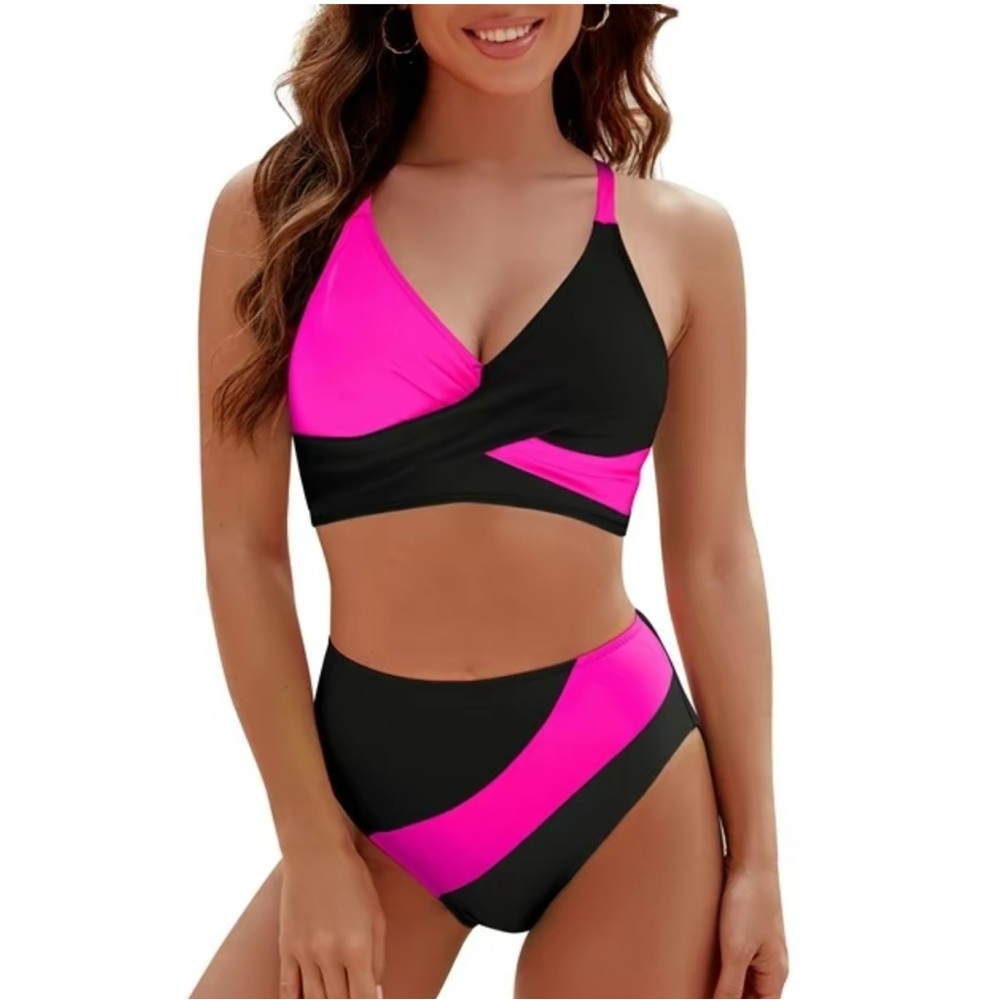 Women's Pink and Black Swimwear
